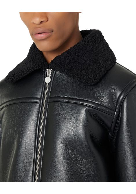 Giubbotto aviator fit in ecomontone nero con interno in pile ricciolino e logo Iceberg Jeans ICEBERG JEANS | Giubbotti | OZ11JSS19000